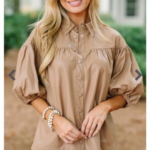 entro Tan Puff-Sleeve Button-Down Shirt